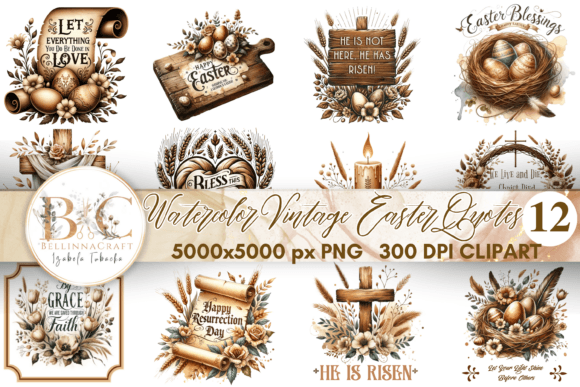 Download Watercolor Vintage Easter Quotes Clipart - Premium Resources